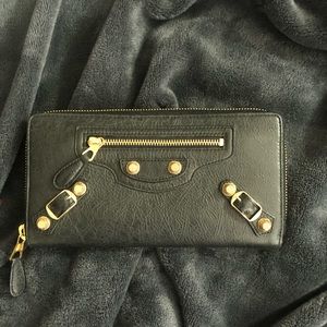 Balenciaga classic wallet black with gold hardware